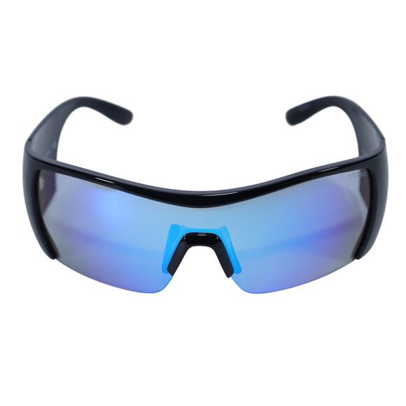 Guess Shield Wraparound Sunglasses - Shiny Black / Mirror Blue - NWT - Picture 1 of 12